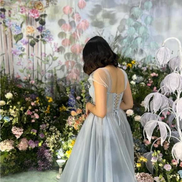 Milla Light Blue Tulle Maxi Dress with a Corset Bustier - Picture 4 of 5